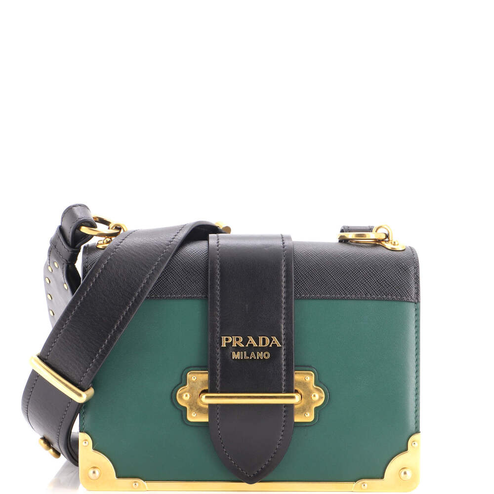 Prada Small Cahier Crossbody Bag Leather and Saffiano Leather